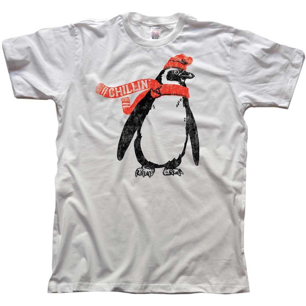 Men&#39;s Chillin Cool Winter Graphic T-Shirt | Vintage Cute Penguin Tee | Solid Threads