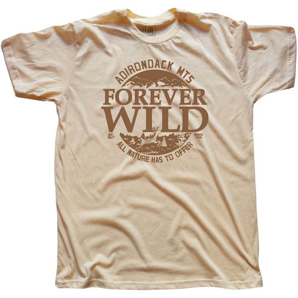 Men&#39;s Forever Wild Cool Graphic T-Shirt | Vintage Adirondack Mountains Tee | Solid Threads