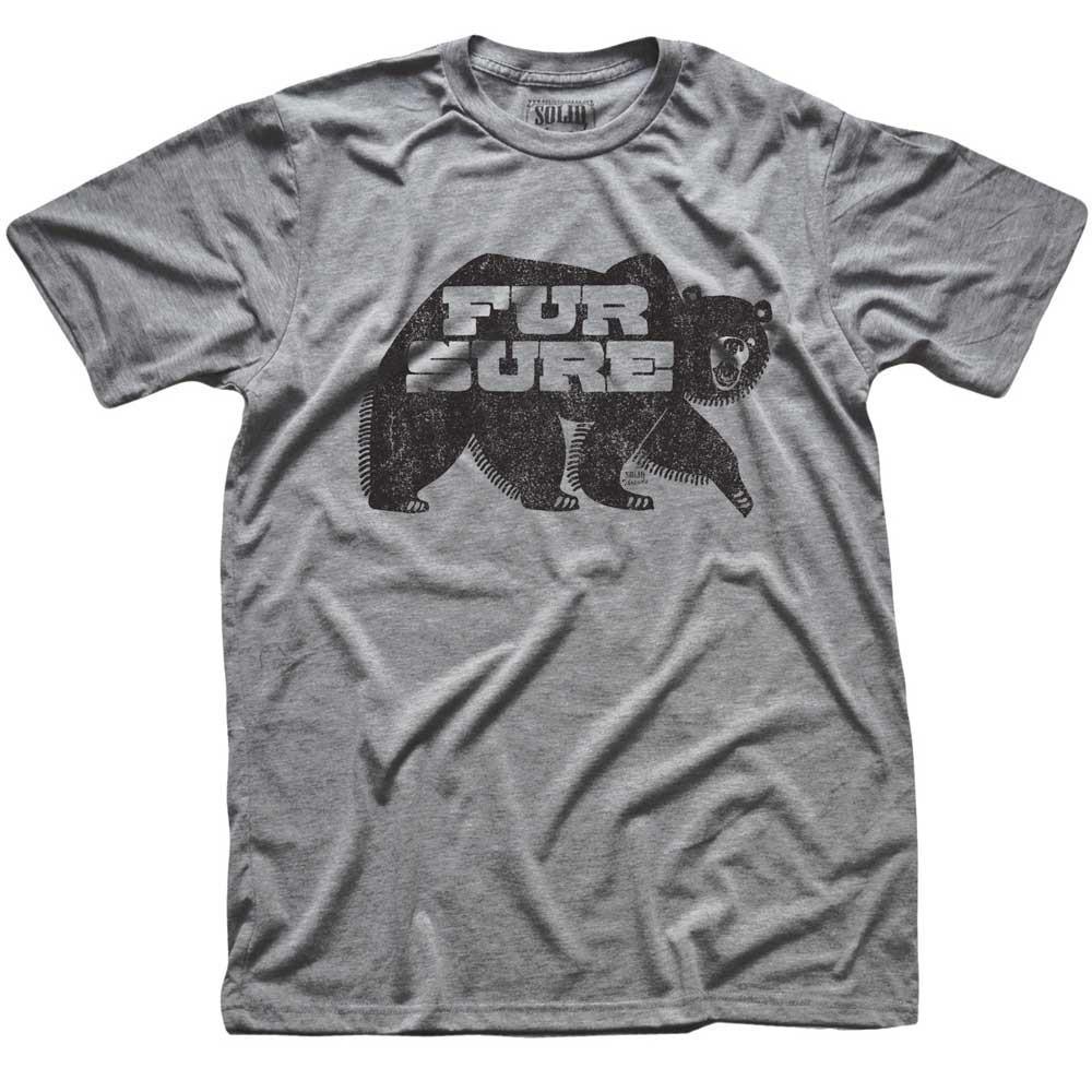 Men's Fur Sure Bear Vintage Graphic T-Shirt | Funny Animal Lover Tee | Solid Threads