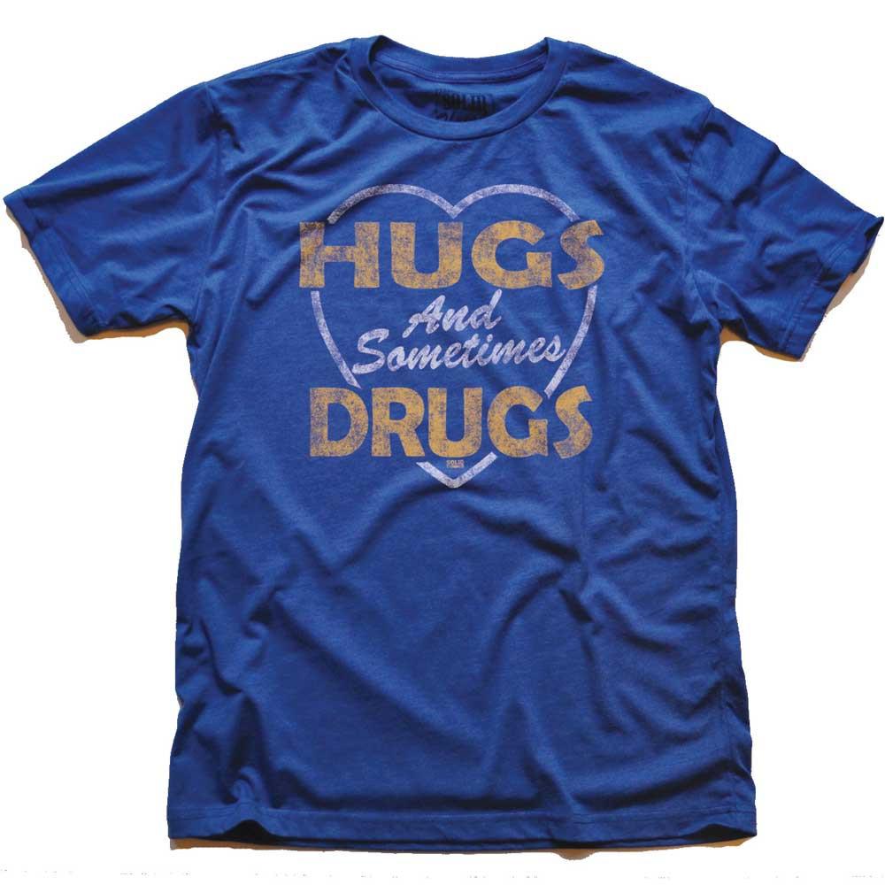 Men&#39;s Hugs and Sometimes Drugs Vintage Graphic Tee | Funny Marijuana T-shirt | Solid Threads