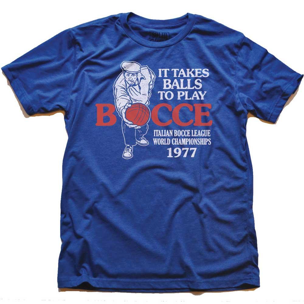 Men&#39;s It Takes Balls To Play Bocce Funny Graphic T-Shirt | Vintage Sports Tee | Solid Threads