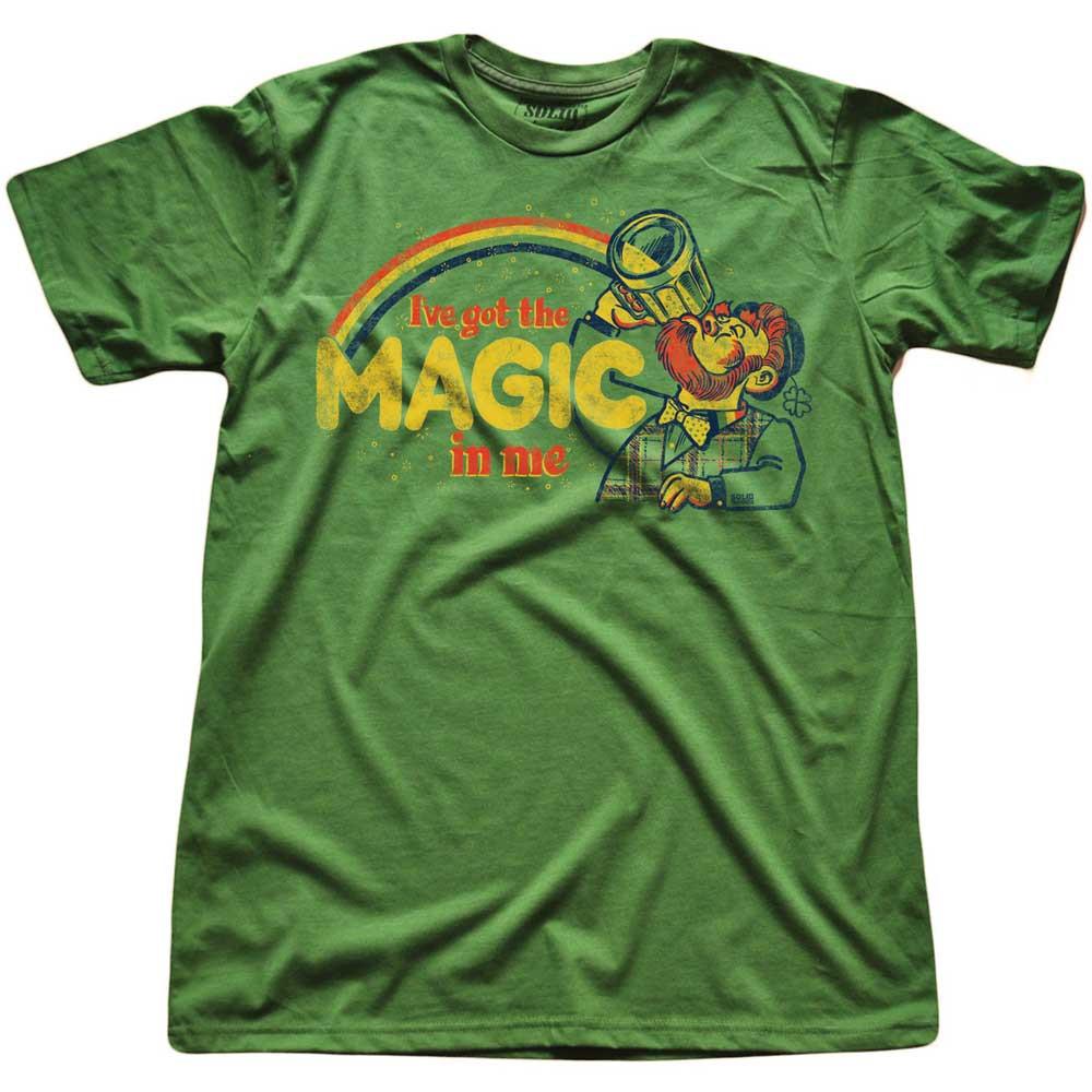 Men's I've Got The Magic In Me Vintage Graphic T-Shirt | Funny Leprechaun Soft Tee | Solid Threads