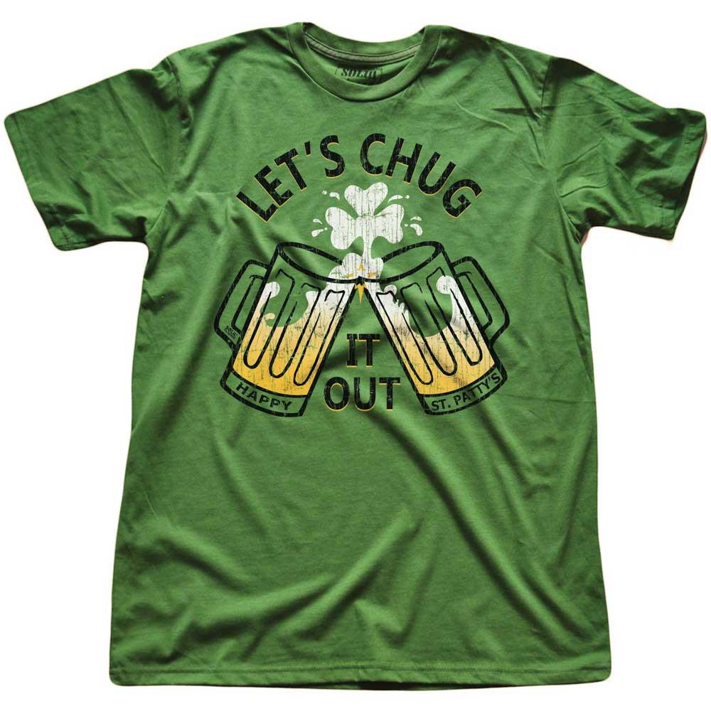 Men&#39;s Let&#39;s Chug It Out Vintage Graphic T-Shirt | Funny St Paddys Day Drinking Tee | Solid Threads