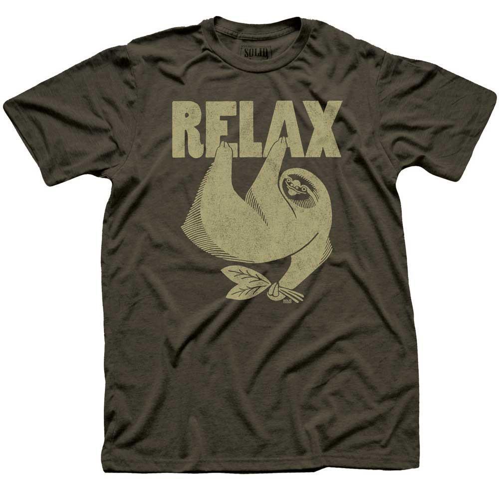 Men&#39;s Relax Vintage Mindfulness Graphic T-Shirt | Funny Sloth Soft Tee | Solid Threads