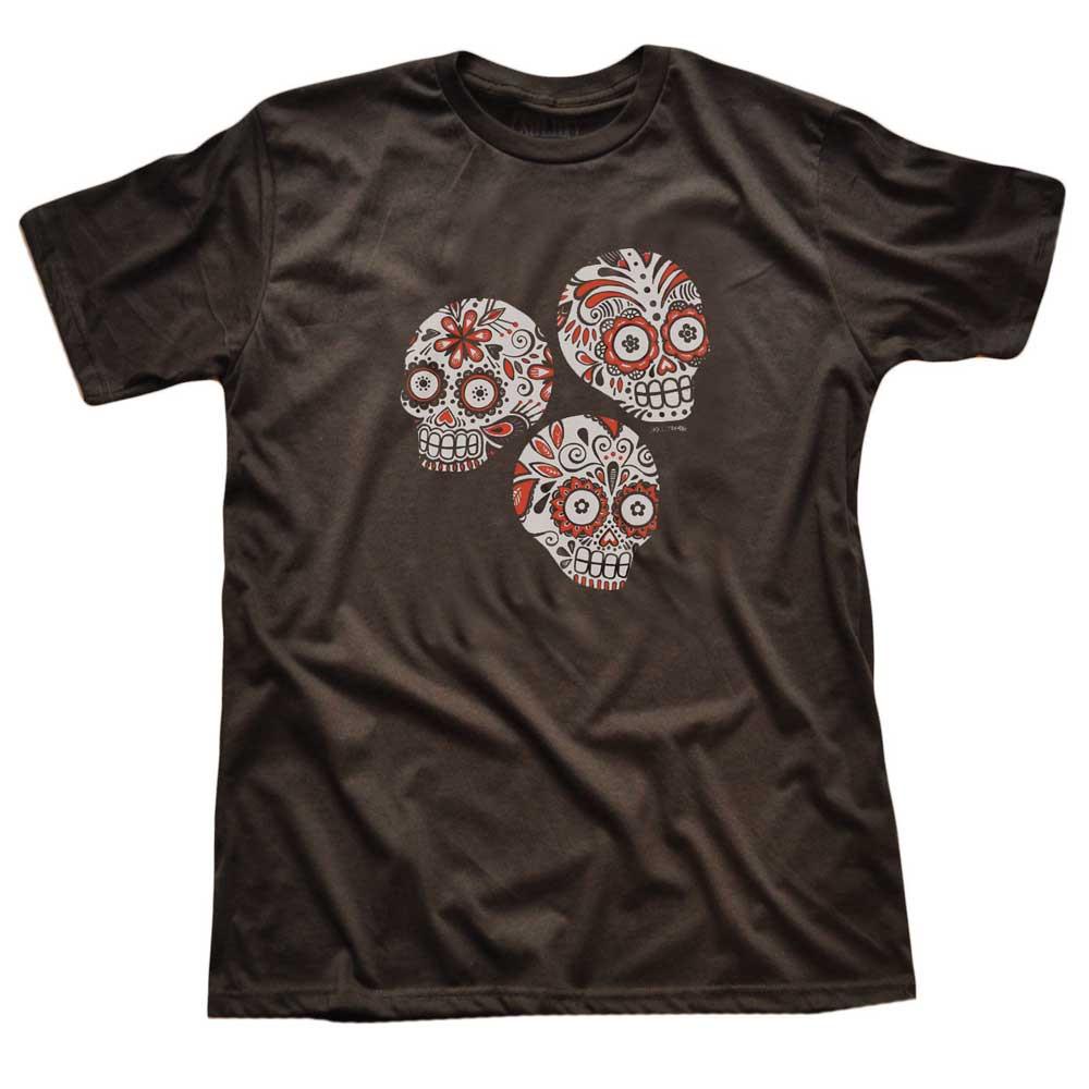 Men&#39;s Sugar Skulls Cool Black Graphic T-Shirt | Vintage Dia Los Muertos Tee | Solid Threads