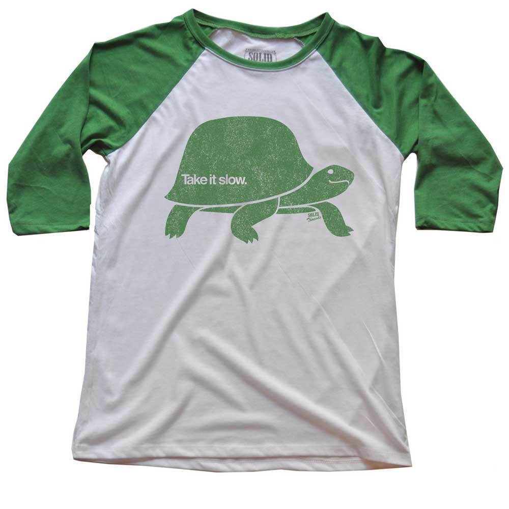 Take It Slow Retro Turtle Graphic T-Shirt | Cool Mindfulness T-Shirt Triblend Kelly / Small