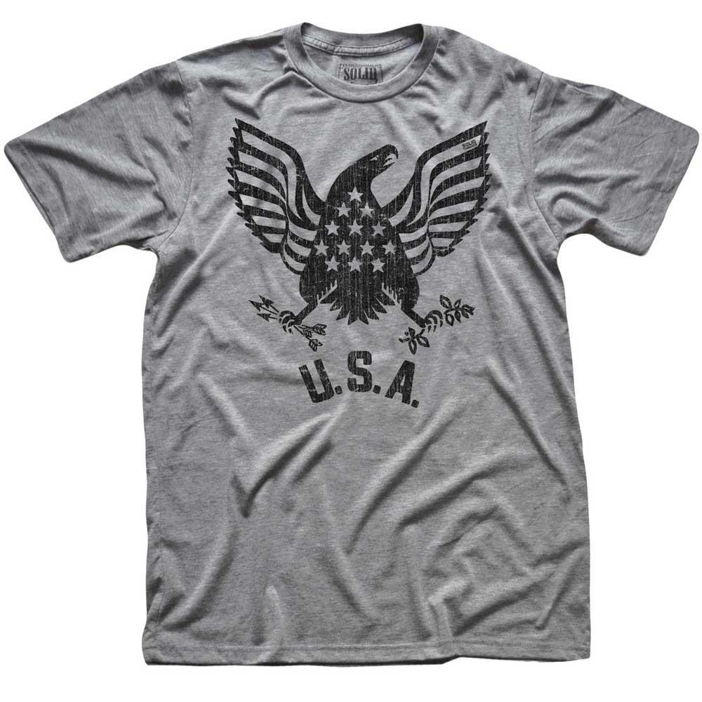 USA Eagle Cool Graphic T-Shirt | Vintage American Patriot Tee Triblend Grey / X-Large