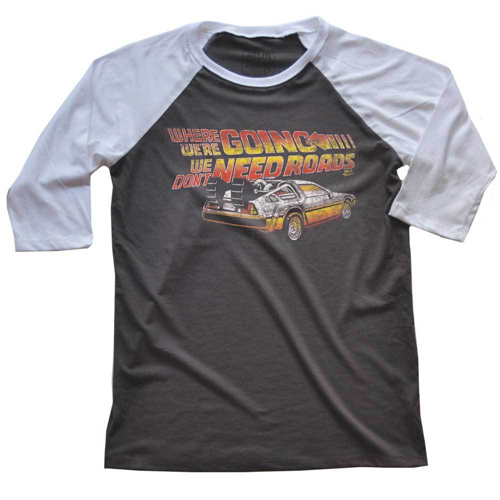 Where We&#39;re Going We Don&#39;t Need Roads&#39; Vintage Raglan 3/4 Sleeve T-shirt | SOLID THREADS