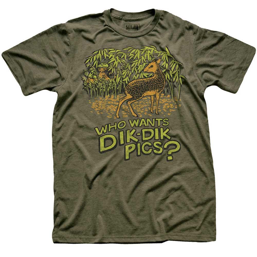 Men&#39;s Who Wants Dik Dik Pics Vintage Graphic T-Shirt | Funny Animal Tee | Solid Threads