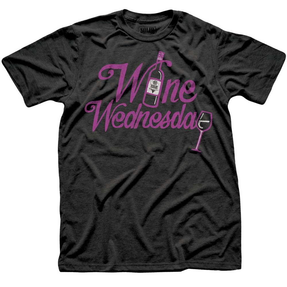 Men&#39;s Wine Wednesday Cool Drinking Graphic T-Shirt | Vintage Pour a Glass Tee | Solid Threads