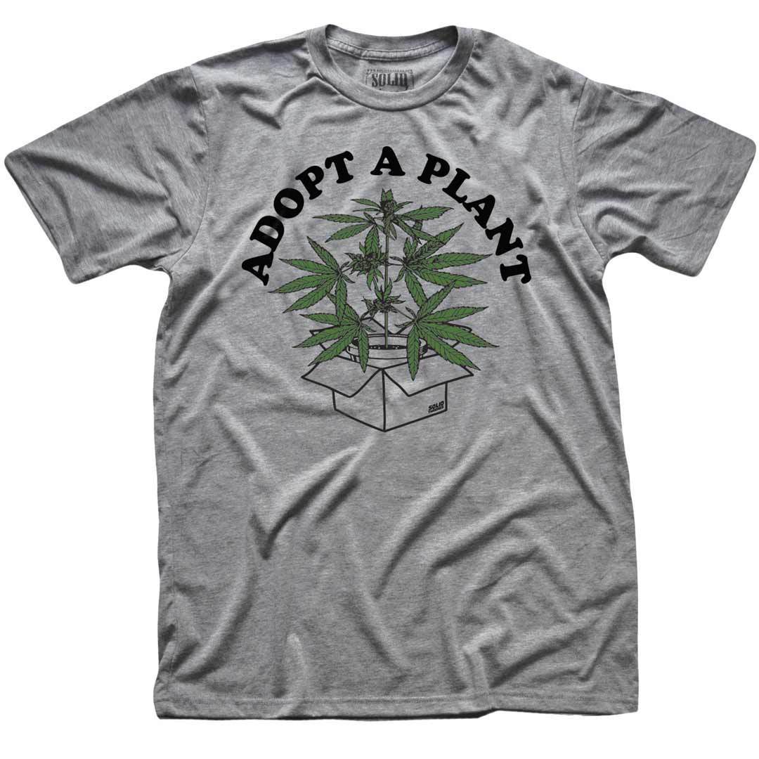 Men&#39;s Adopt A Plant Vintage 420 Graphic T-Shirt | Funny Marijuana Tee | Solid Threads