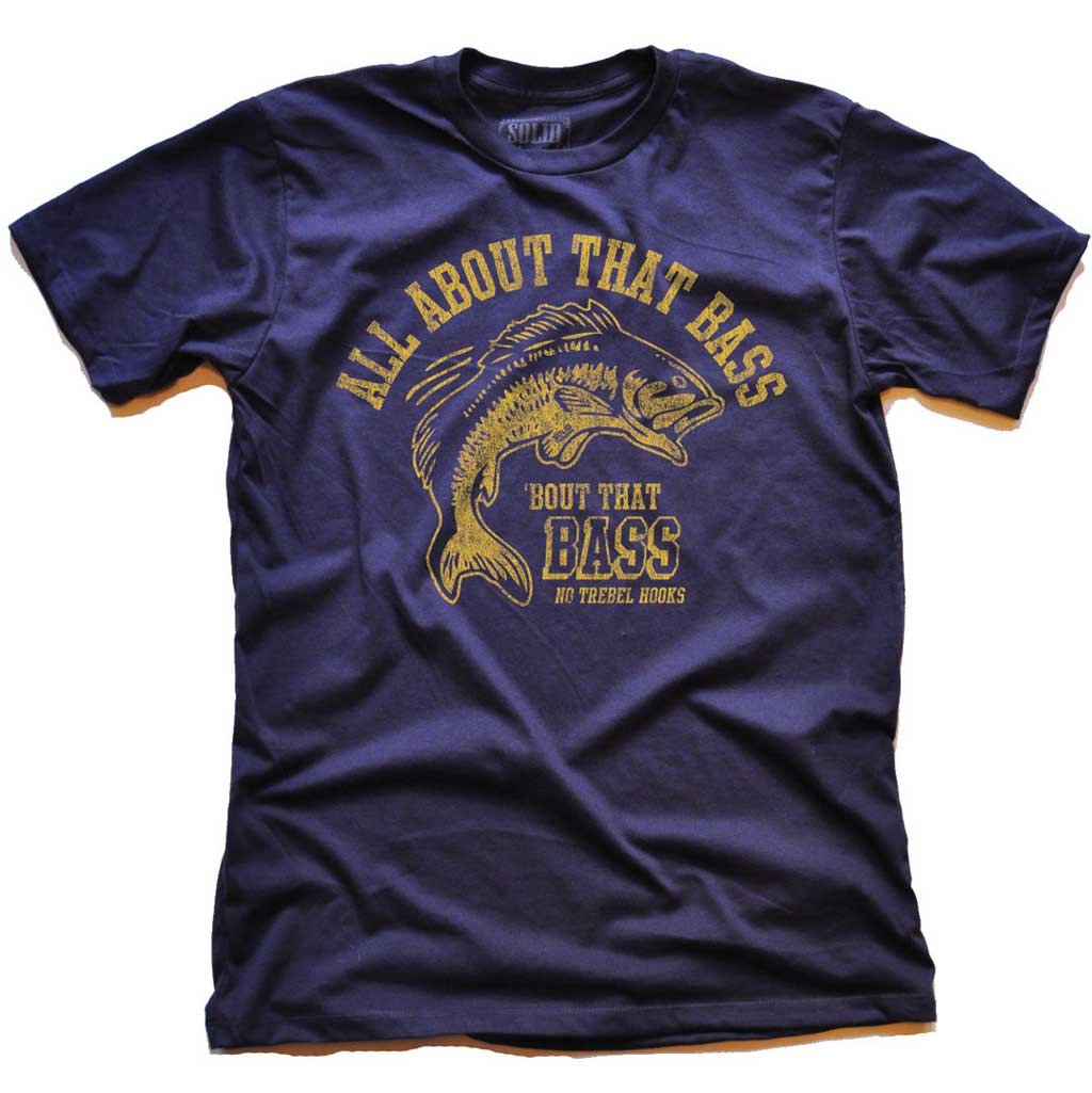 Men&#39;s All About That Bass Vintage Summer Graphic T-Shirt | Funny Fly Fishing Tee | Solid Threads