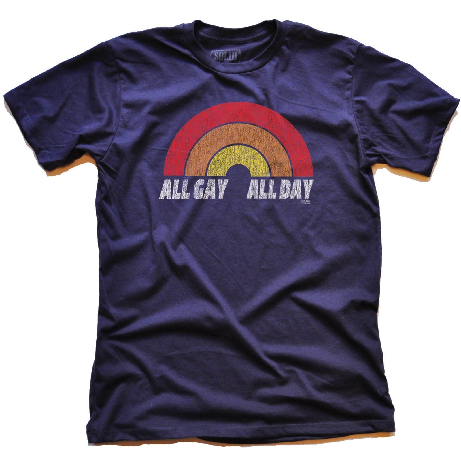 Men's All Gay All Day Vintage Graphic Tee | Retro LGBTQ Pride T-shirt | Solid Threads