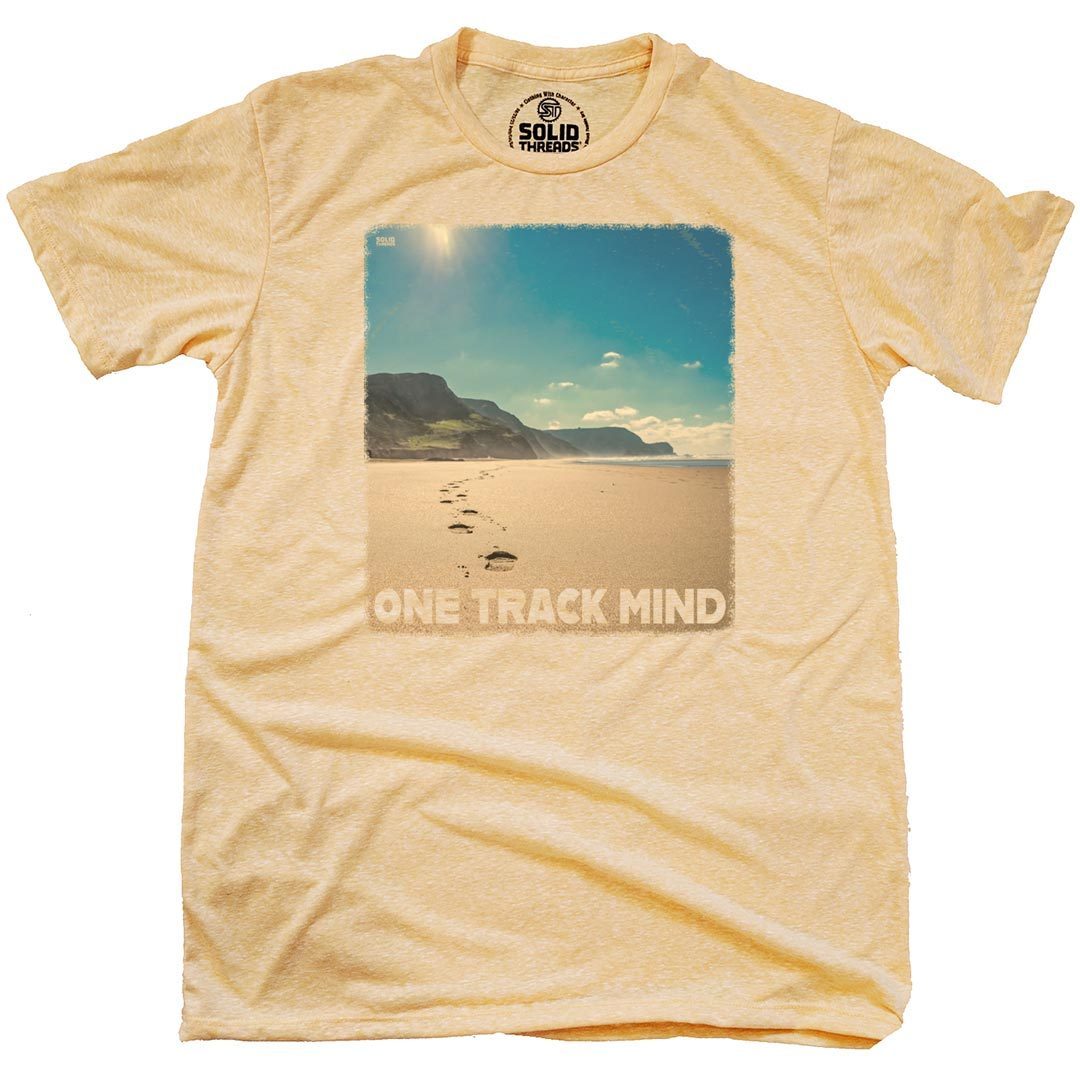 Men&#39;s One Track Mind Vintage Graphic T-Shirt | Funny Beach Comber Tee | Solid Threads