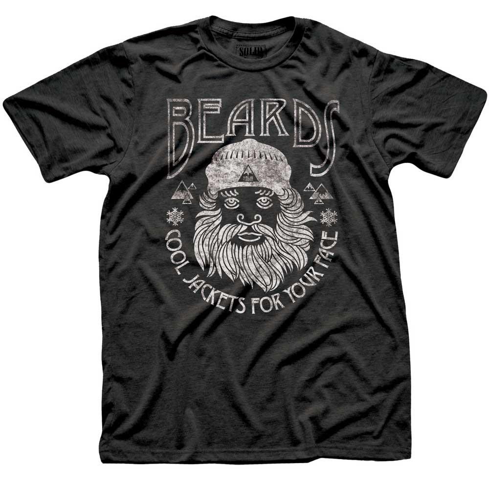 Men's Beards, Cool Jackets For Your Face Vintage Graphic T-Shirt | Funny Hipster Tee | Solid Threads