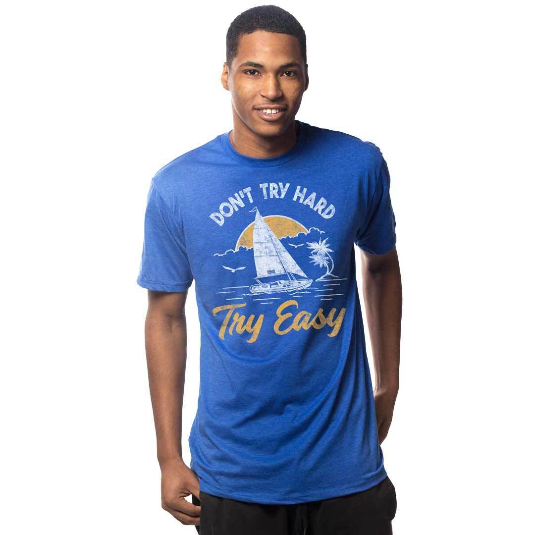 Men's Don't Try Hard Try Easy Graphic Tee | Retro Summer T-shirt on Model | Solid Threads