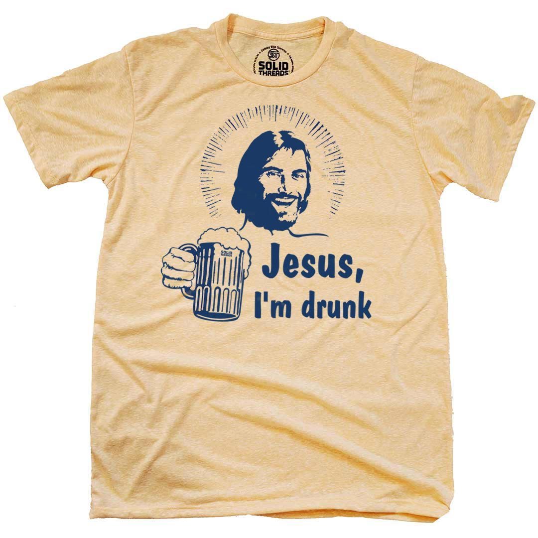 Men&#39;s Jesus I&#39;m Drunk Funny Graphic T-Shirt | Vintage Christmas Drinking Tee | Solid Threads