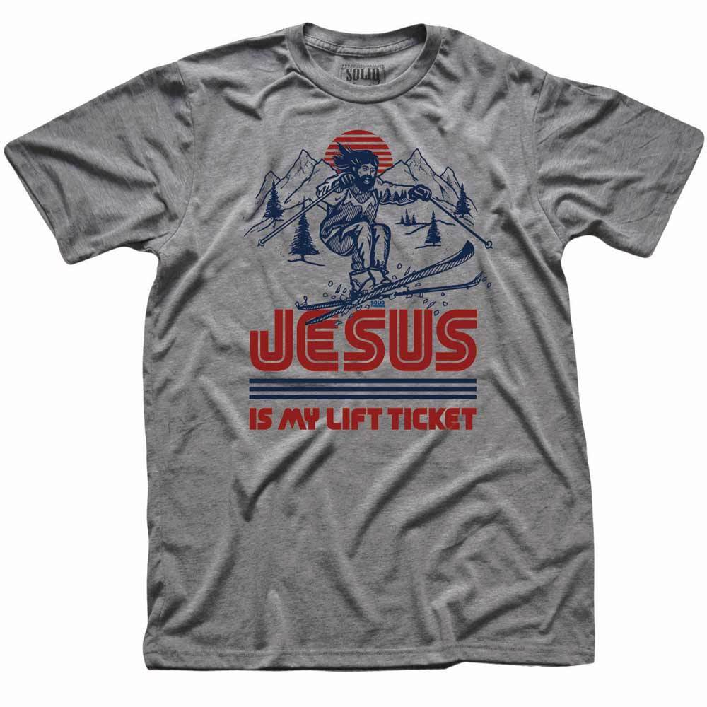 Men&#39;s Jesus is My Lift Ticket Funny Skiing Graphic Tee | Vintage Mountains T-shirt | SOLID THREADS