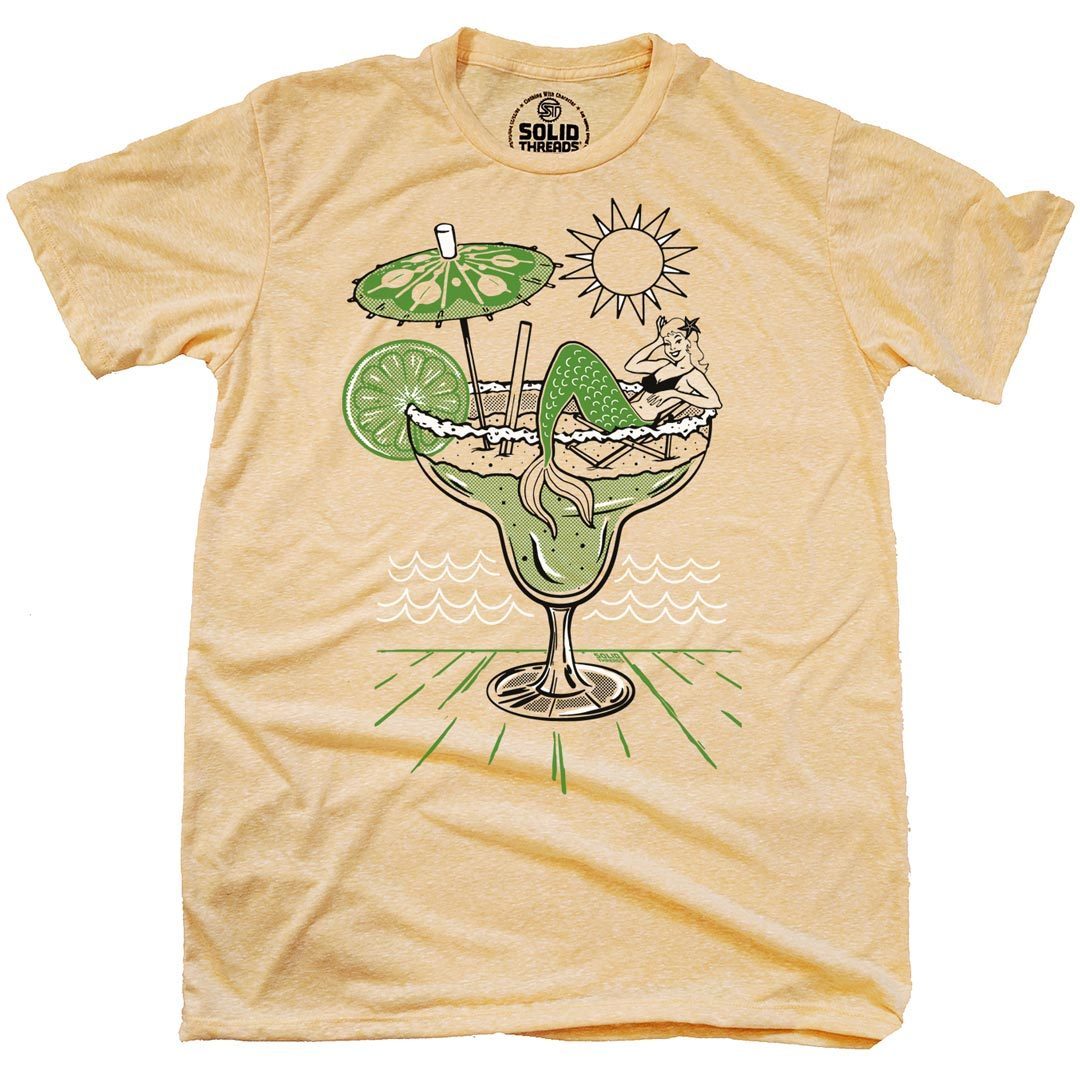 Men&#39;s Margarita Mermaid Vintage Tequila Graphic Tee | Retro Beach Vacation T-Shirt | SOLID THREADS