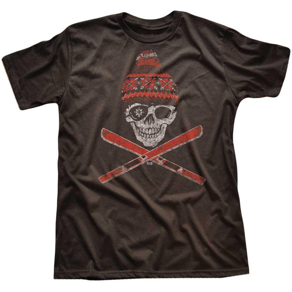 Men&#39;s Ski Skull Cool Blackwash Graphic T-Shirt | Vintage Winter Mountain Sports Tee | Solid Threads