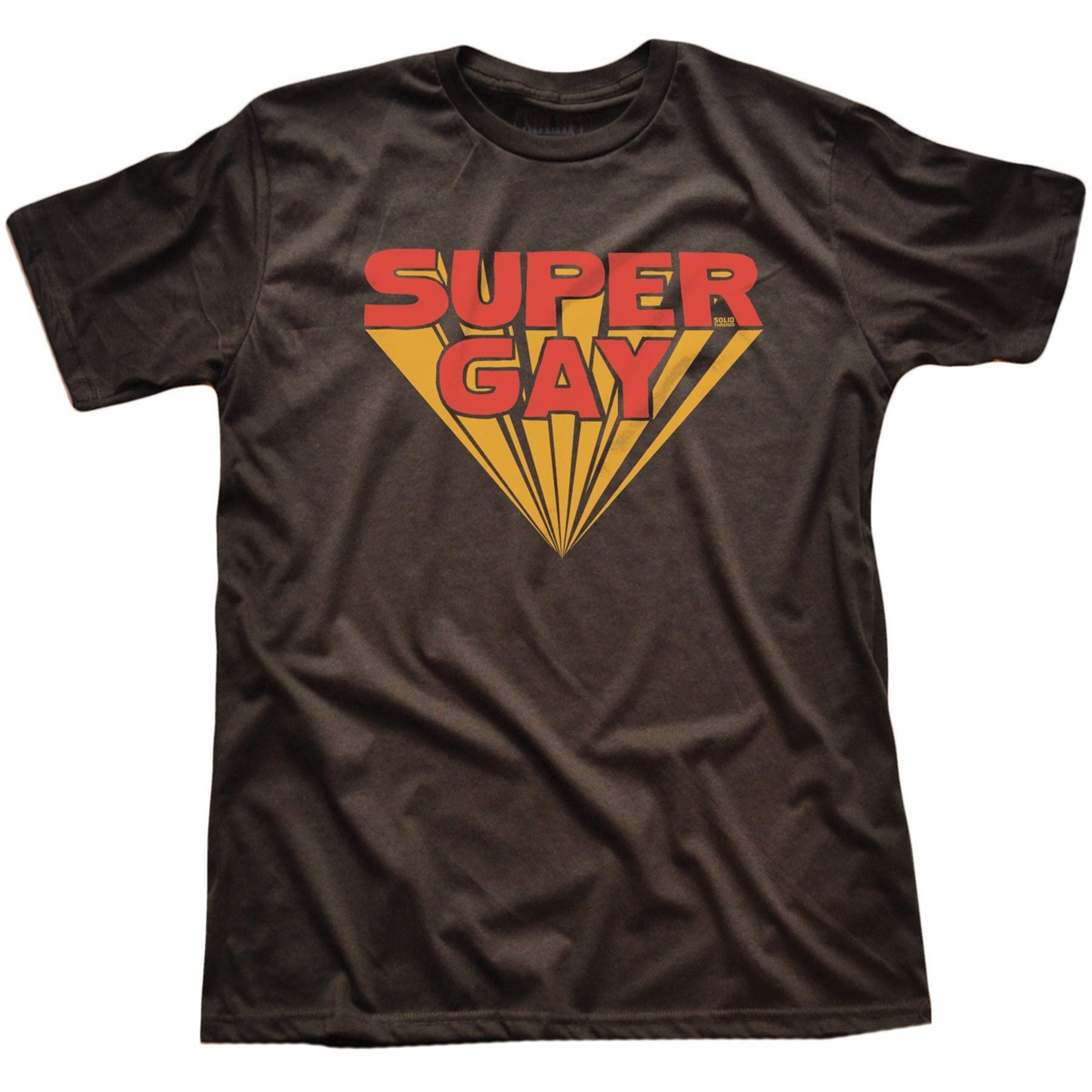 Men's Super Gay Funny Blackwash Graphic T-Shirt | Vintage LGBTQ Pride Tee | Solid Threads