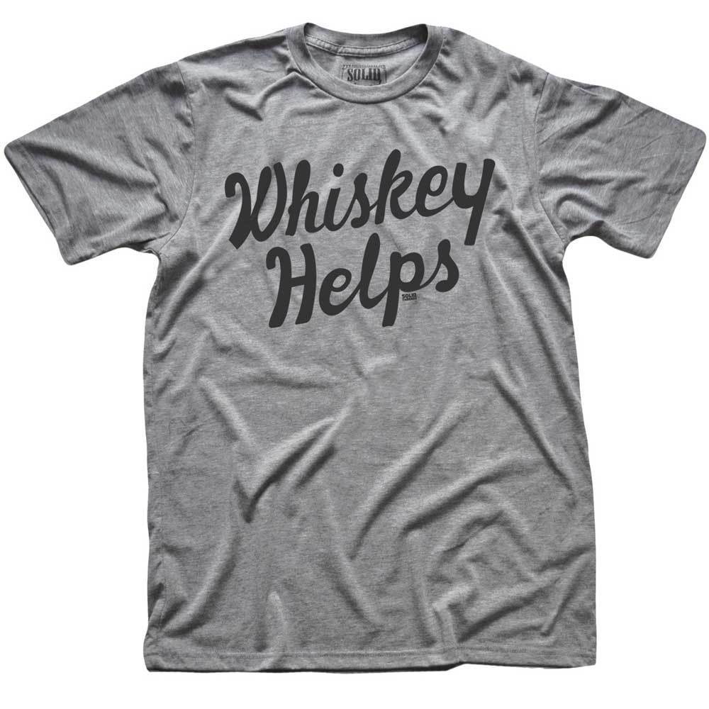 Whiskey Helps Funny Drinking Graphic Tee | Vintage Distillery T-Shirt Triblend Grey / Medium