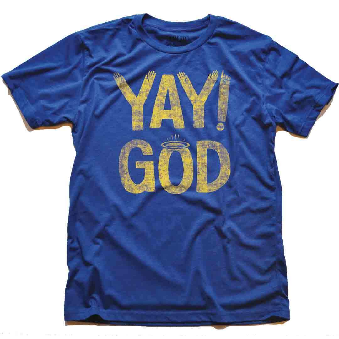 Men&#39;s Yay God Vintage Spirituality Graphic T-Shirt | Funny Sarcasm Tee | Solid Threads