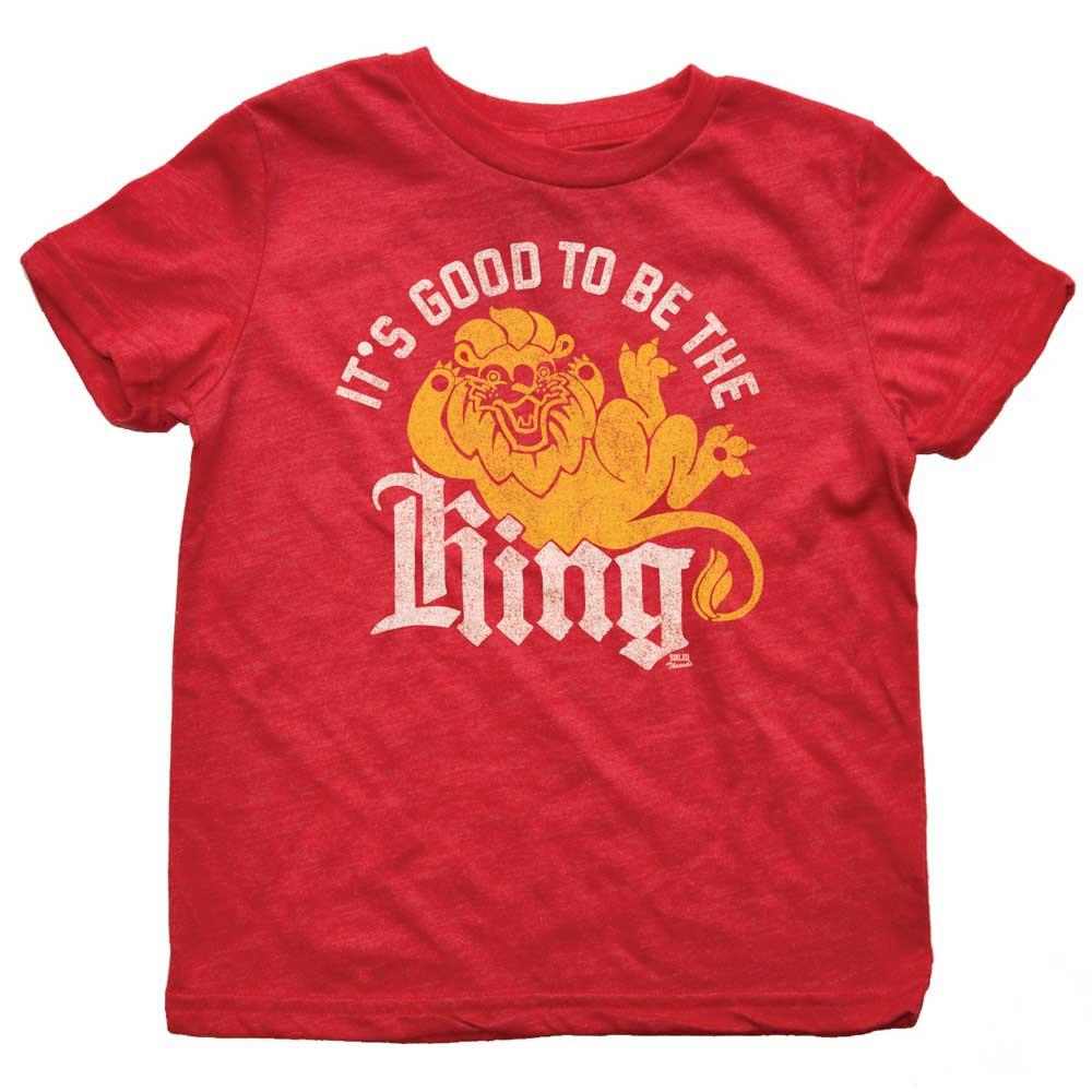Kids It&#39;s Good To Be The King Retro Lion Graphic T-Shirt | Funny Big Cat Tee | Solid Threads