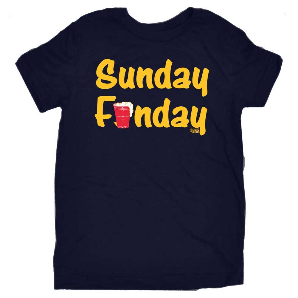 Kid&#39;s Sunday Funday Retro Solo Cup Graphic Tee | Funny Weekend Party Navy T-Shirt | Solid Threads