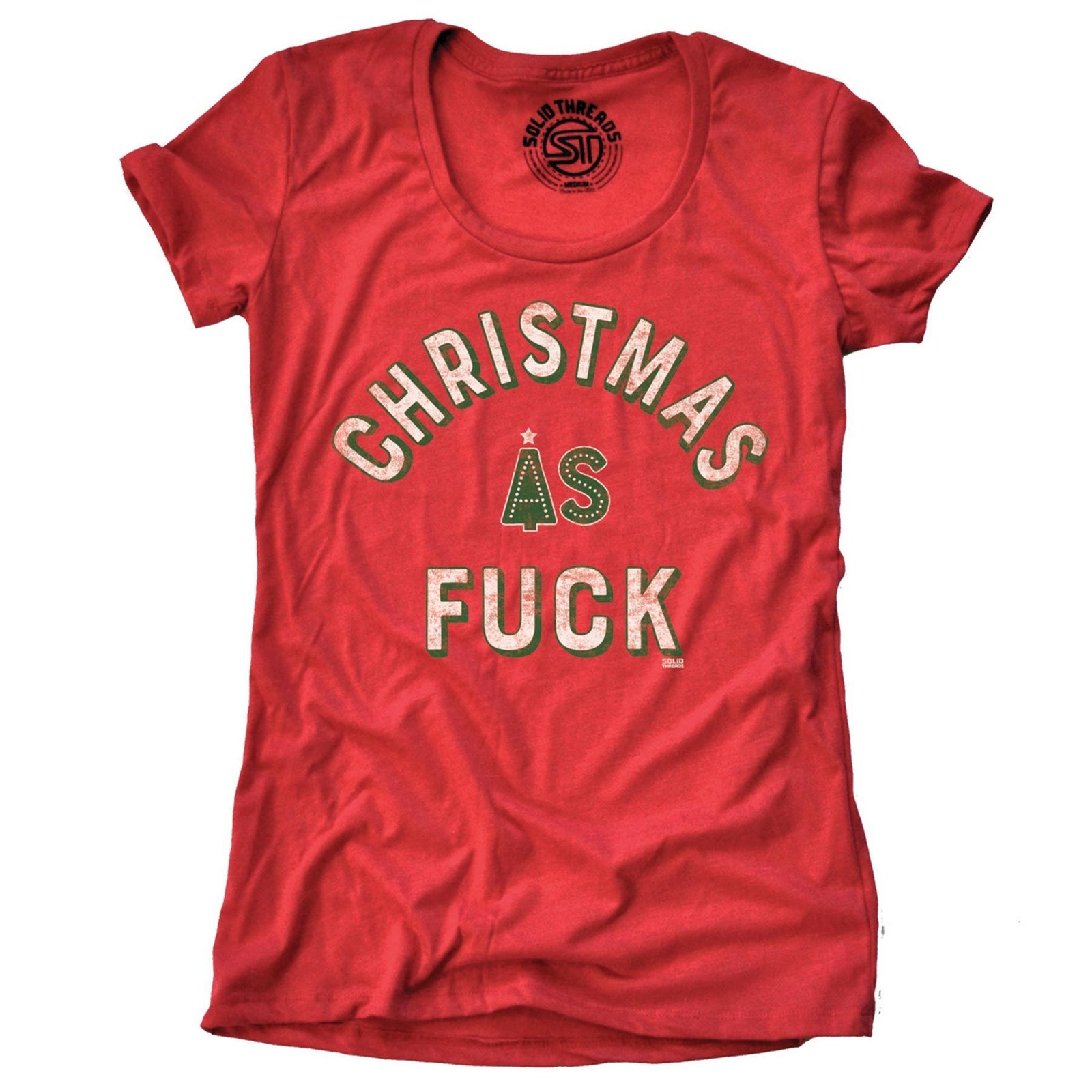 Women's Christmas As Fuck Vintage Graphic T-Shirt | Funny Holiday Party Tee | Solid Threads