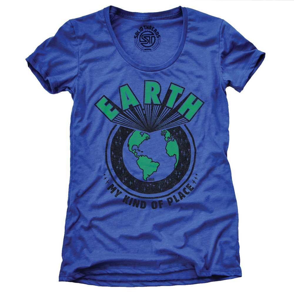 Women&#39;s Earth My Kind Of Place Funny Graphic T-Shirt | Vintage Travel Tee | Solid Threads