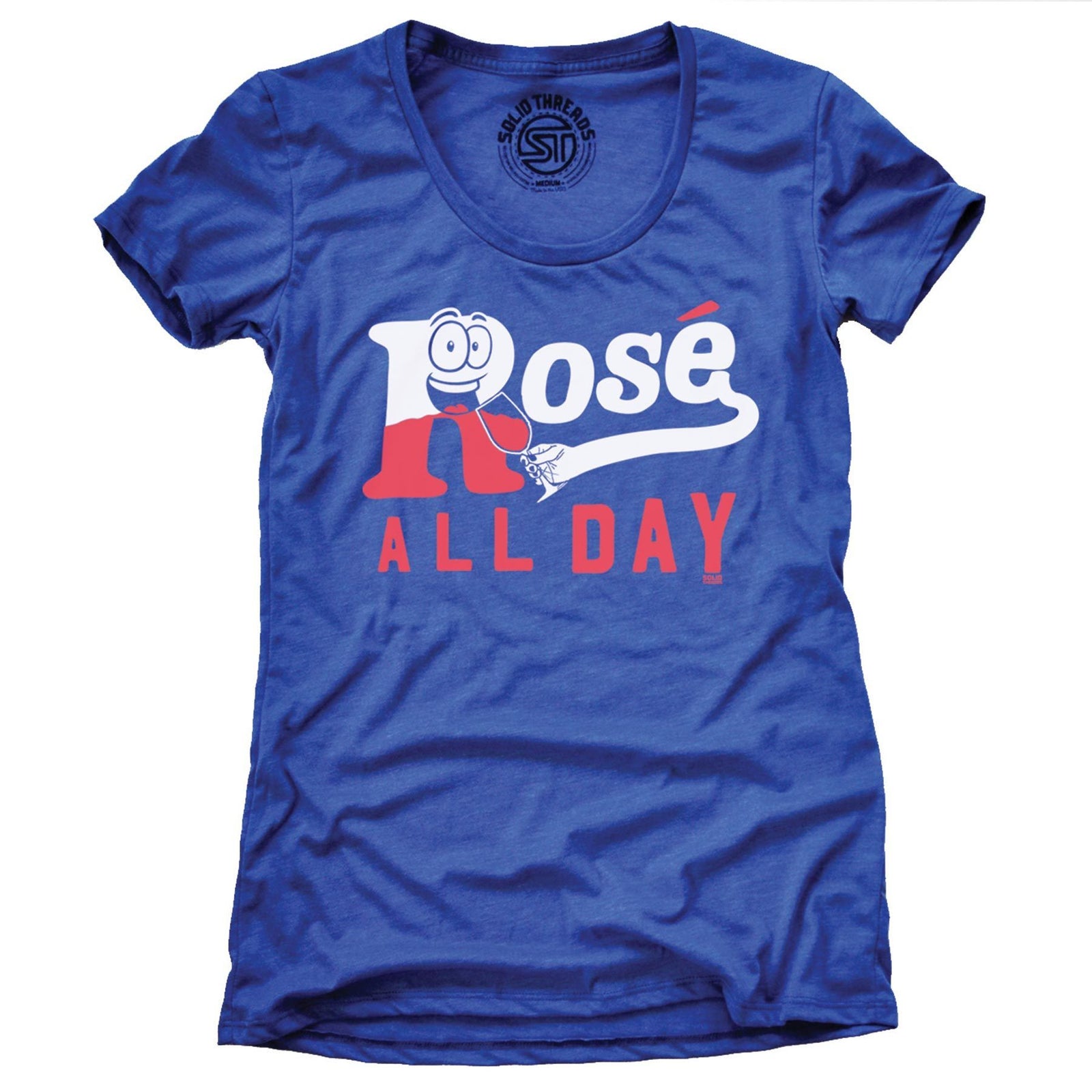 Women's Rose All Day Vintage Drinking Graphic T-Shirt | Funny Wine Lover Tee | Solid Threads