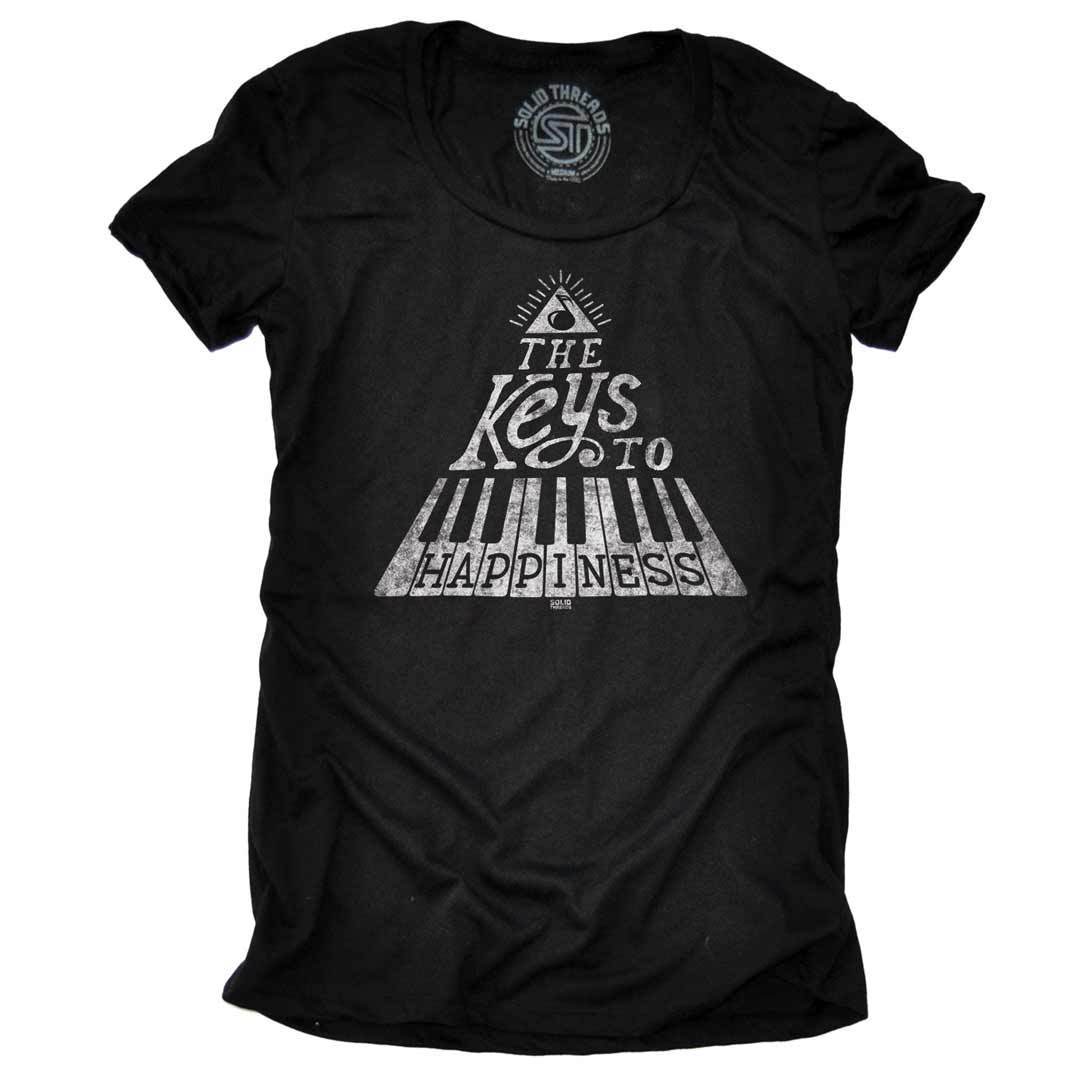 Women&#39;s The Keys To Happiness Cool Rock N Roll Graphic T-Shirt | Retro Musician Tee | Solid Threads