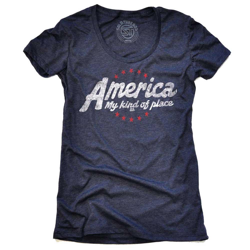 Women&#39;s America My Kind Of Place Cool Graphic T-Shirt | Vintage USA Patriot Tee | Solid Threads