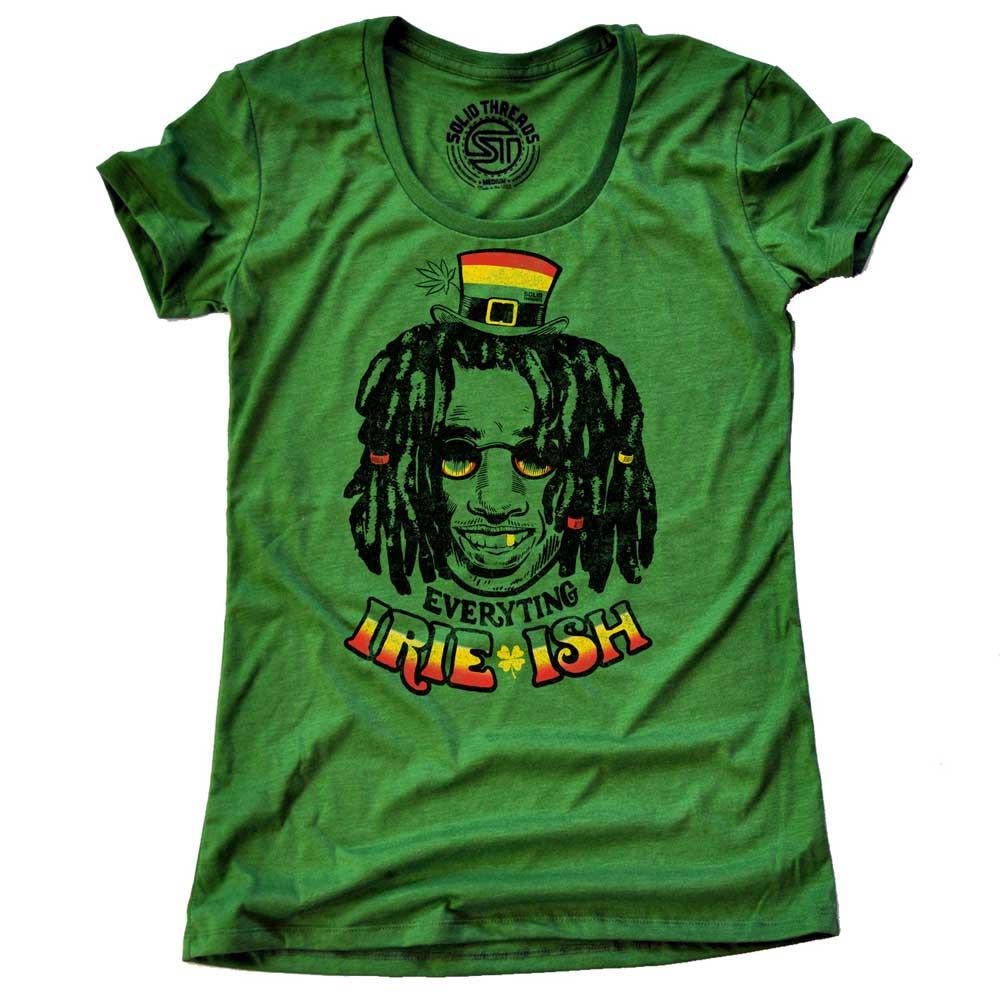 Women&#39;s Everything Irie Ish Vintage Graphic T-Shirt | Funny Reggae Music Tee | Solid Threads