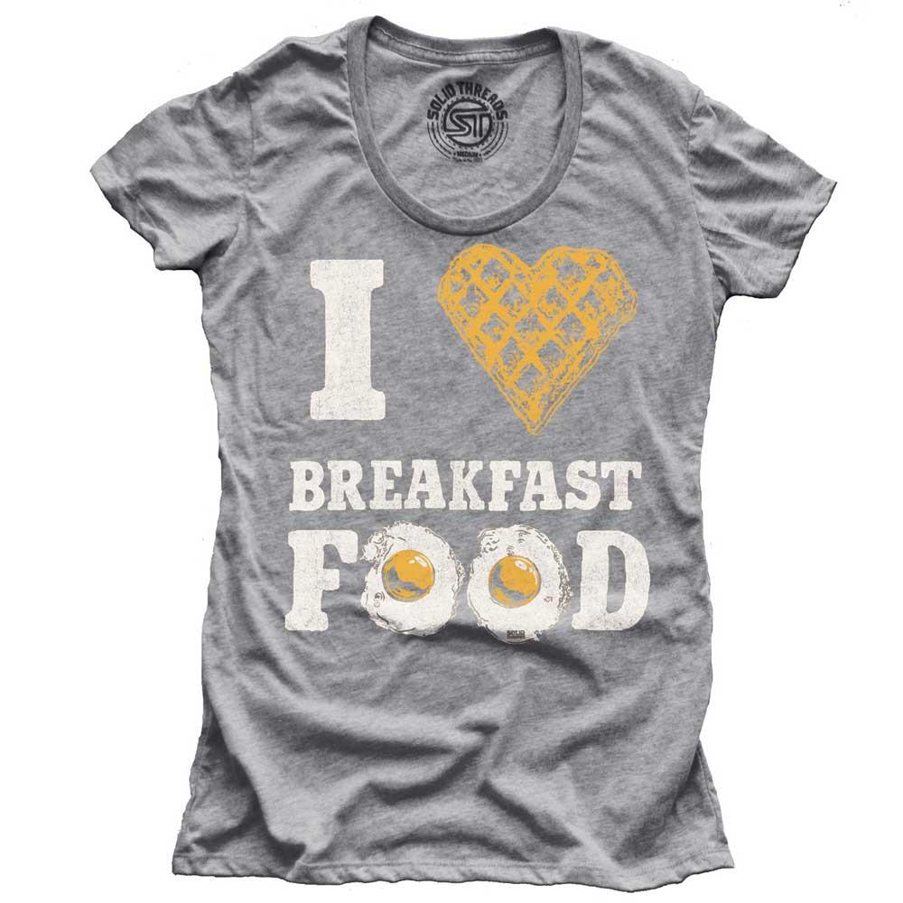 Women&#39;s I Heart Breakfast Food Vintage Graphic T-Shirt | Funny American Diner Tee | Solid Threads
