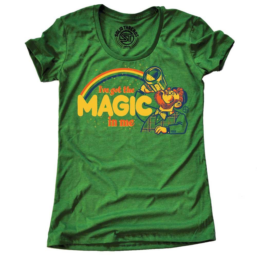 Women's I've Got The Magic In Me Vintage Graphic T-Shirt | Funny Leprechaun Soft Tee | Solid Threads