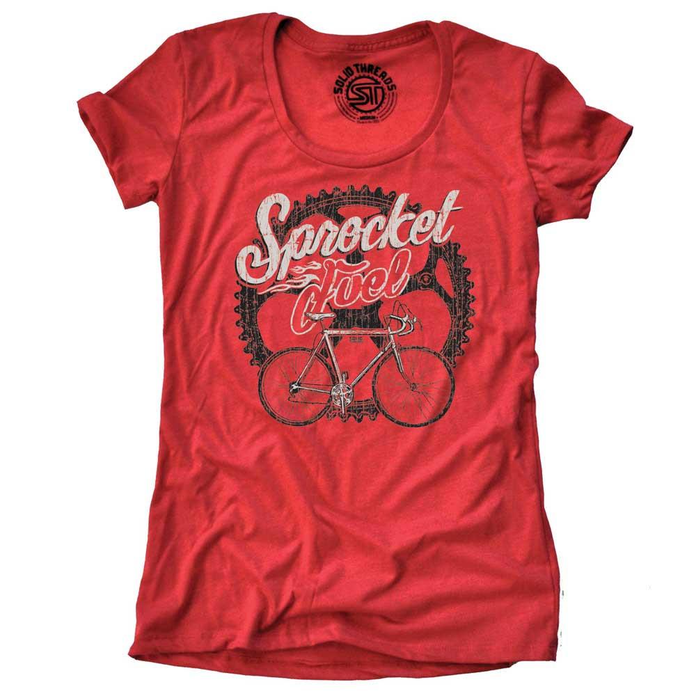Women&#39;s Sprocket Fuel Vintage Hipster Graphic T-Shirt | Funny Bike Enthusiast Tee | Solid Threads