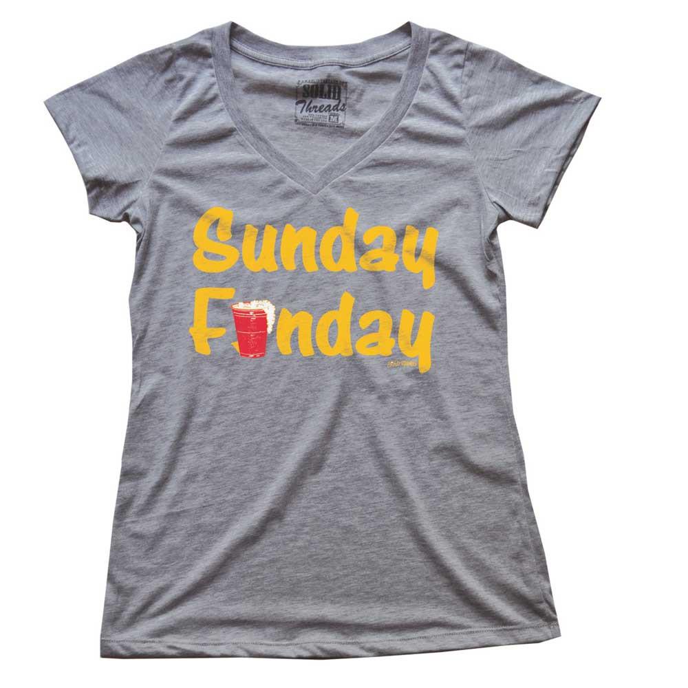 Women&#39;s Sunday Funday Vintage Grey V-neck T-shirt | SOLID THREADS