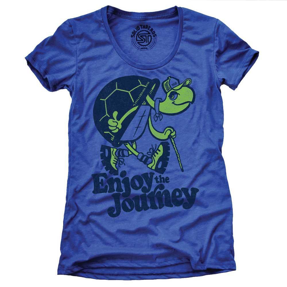 Women&#39;s Turtle Enjoy The Journey Cool Graphic T-Shirt | Vintage Mindfulness Tee | Solid Threads