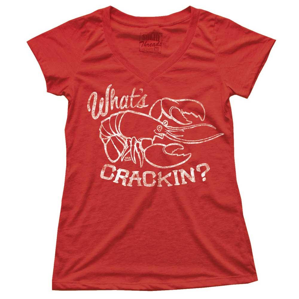 Women&#39;s What&#39;s Crackin Vintage Red V-neck T-shirt | SOLID THREADS