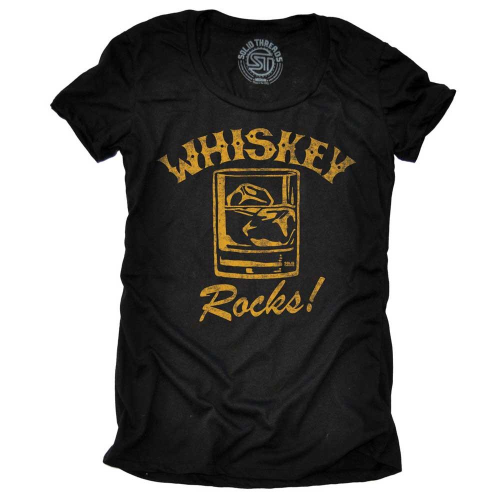 Women's Whiskey Rocks Vintage Distillery Graphic T-Shirt | Funny Drinking Soft Tee | Solid Threads