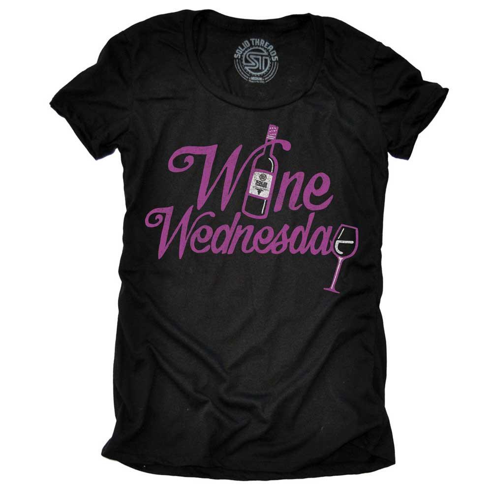 Women&#39;s Wine Wednesday Cool Ladies Night Graphic T-Shirt | Vintage Drinking Tee | Solid Threads