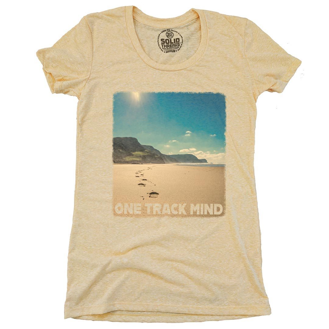 Women&#39;s One Track Mind Vintage Graphic T-Shirt | Funny Beach Vacation Tee | Solid Threads