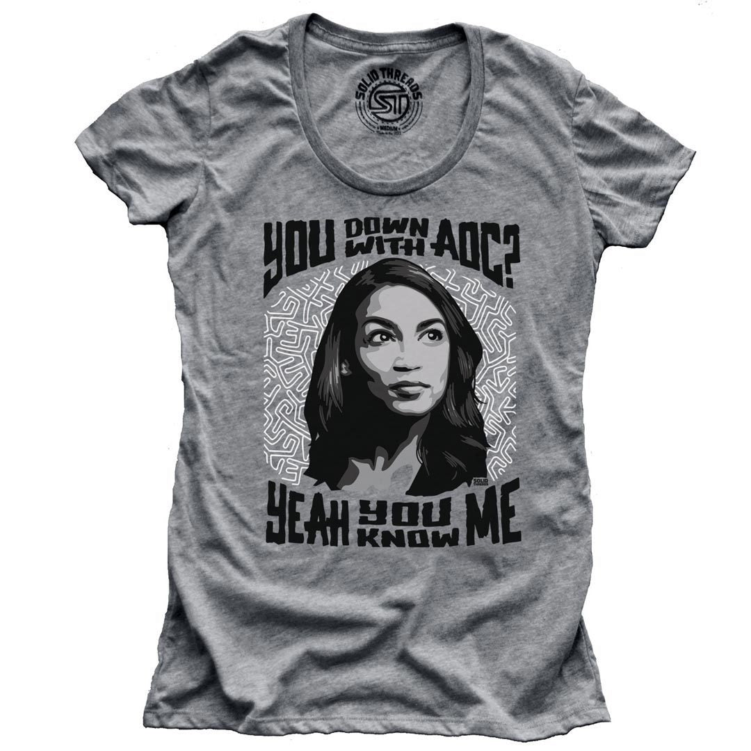 Women&#39;s Down With AOC Cool Liberal Graphic T-Shirt | Vintage Left Politics Tee | Solid Threads