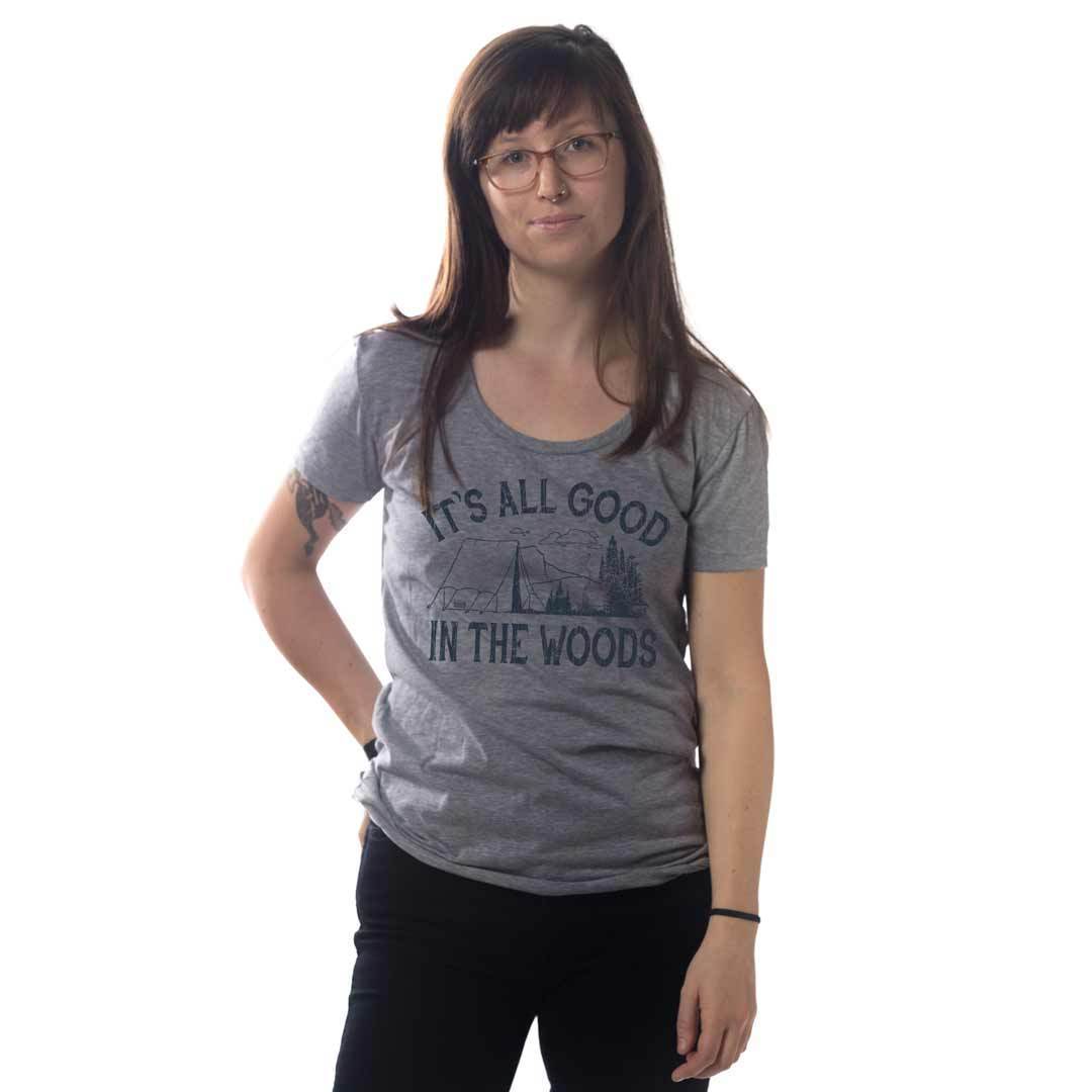 Women's All Good In The Woods Vintage Graphic Tee | Funny Hiking T-Shirt on Model | SOLID THREADS