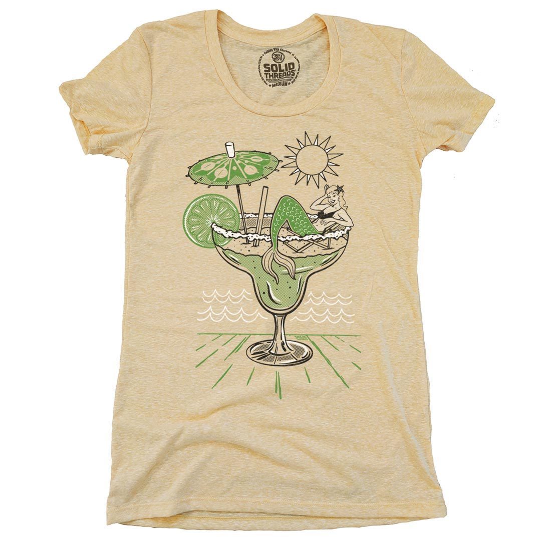 Women&#39;s Margarita Mermaid Retro Tequila Graphic Tee | Vintage Beach Vacation T-Shirt | SOLID THREADS