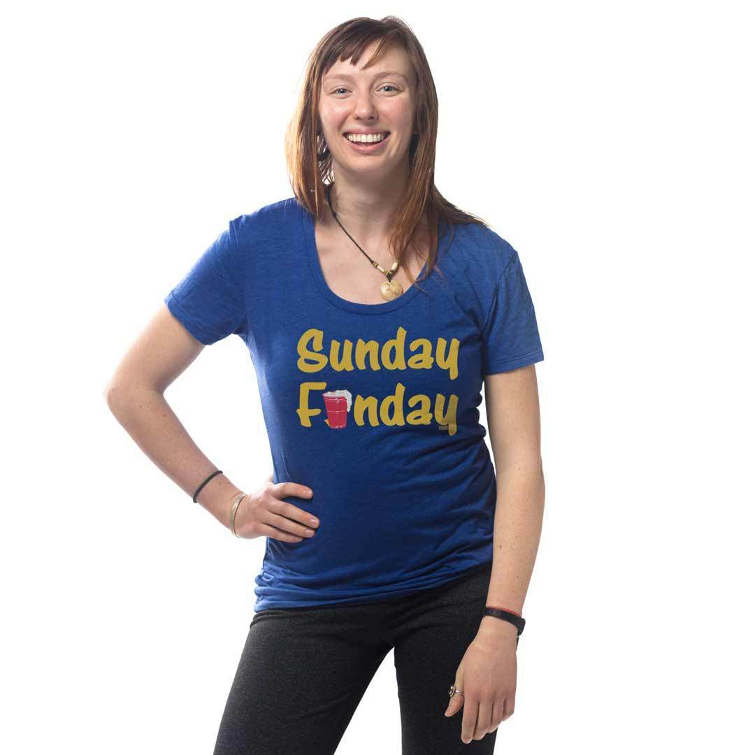 Women's Sunday Funday Vintage Beer Graphic Tee | Funny Drinking T-shirt on Model | Solid Threads