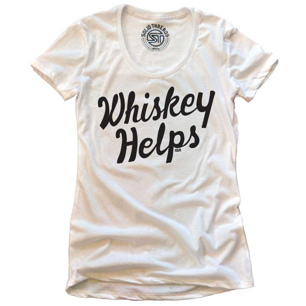 Women's Whiskey Helps Funny Drinking Graphic Tee | Vintage Distillery White T-shirt | SOLID THREADS