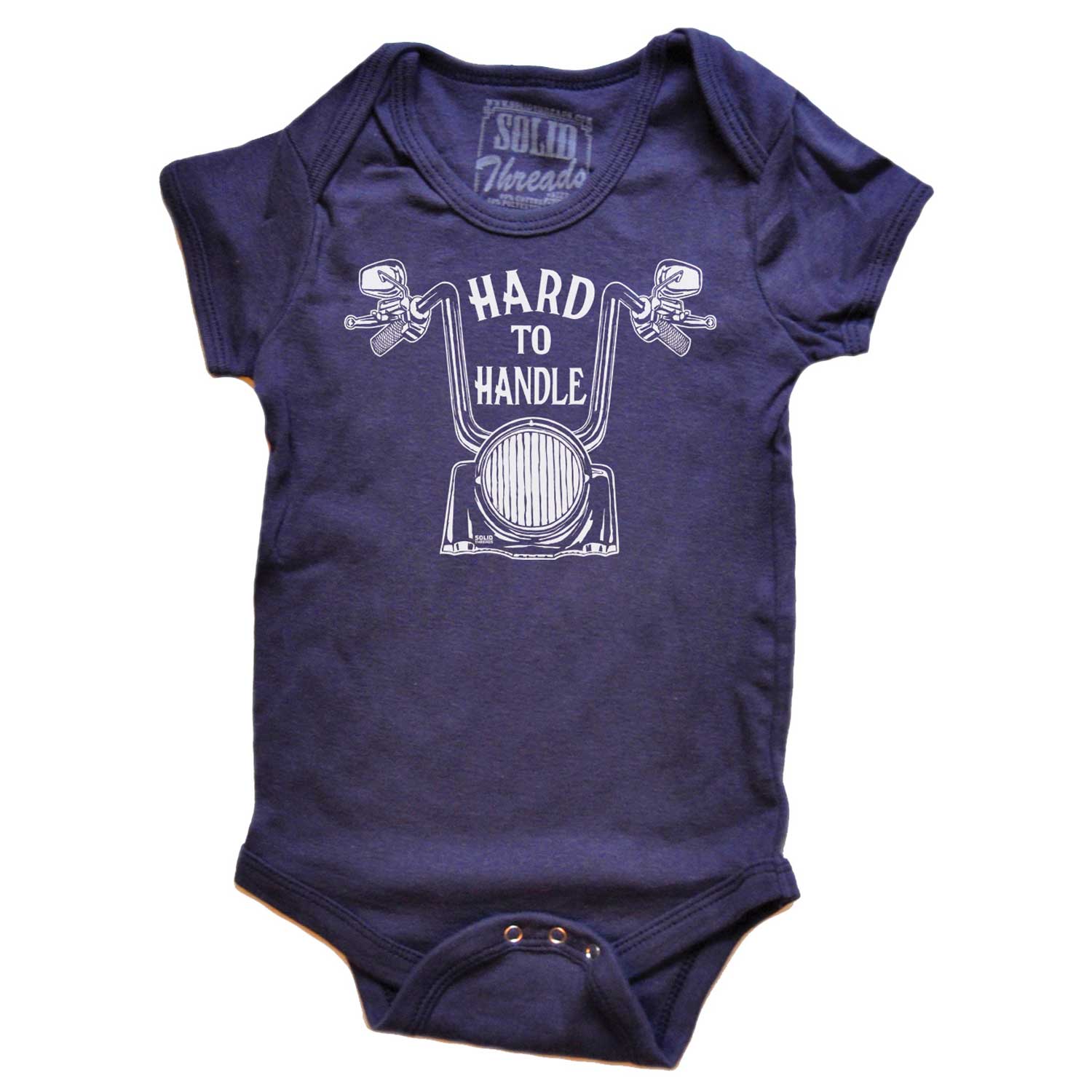 Baby Hard To Handle Cool Graphic One Piece | Cute Retro Bicycle Navy Romper | Solid Threads